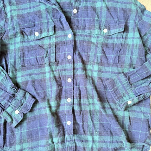 Old navy cotton oversize flannel the boyfriend shirt in Green - Picture 3 of 6